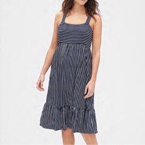 Gap Maternity Navy Blue Striped Ruffle-Hem Apron Dress L